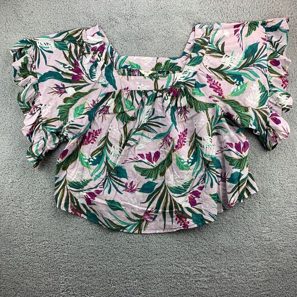 Terra & Sky Womens Plus Size 3X Purple Tropical Square Neck Top Short Sleeve - Picture 1 of 9